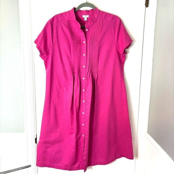 J. Jill Dresses & Skirts - J. Jill XLP rose pink linen cotton button front cap sleeve dress EUC